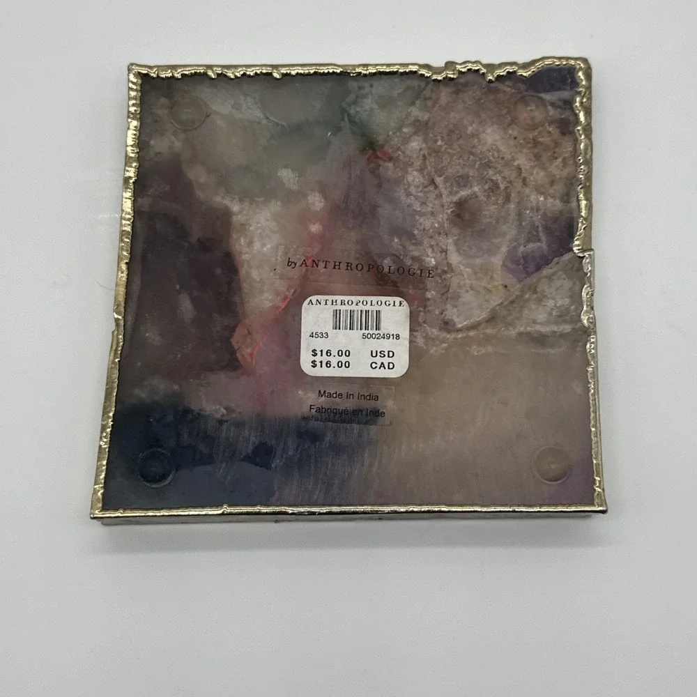 Anthropologie Natural Stone Coaster w/ Gold Gilt Rim, 4